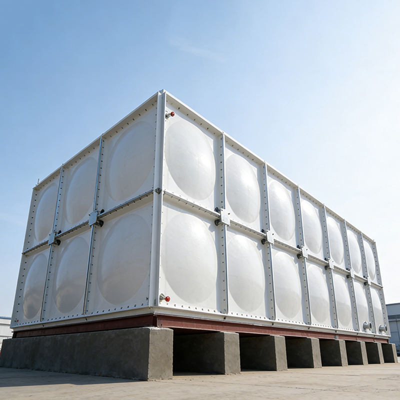 Cylindrical FRP water tank outdoors